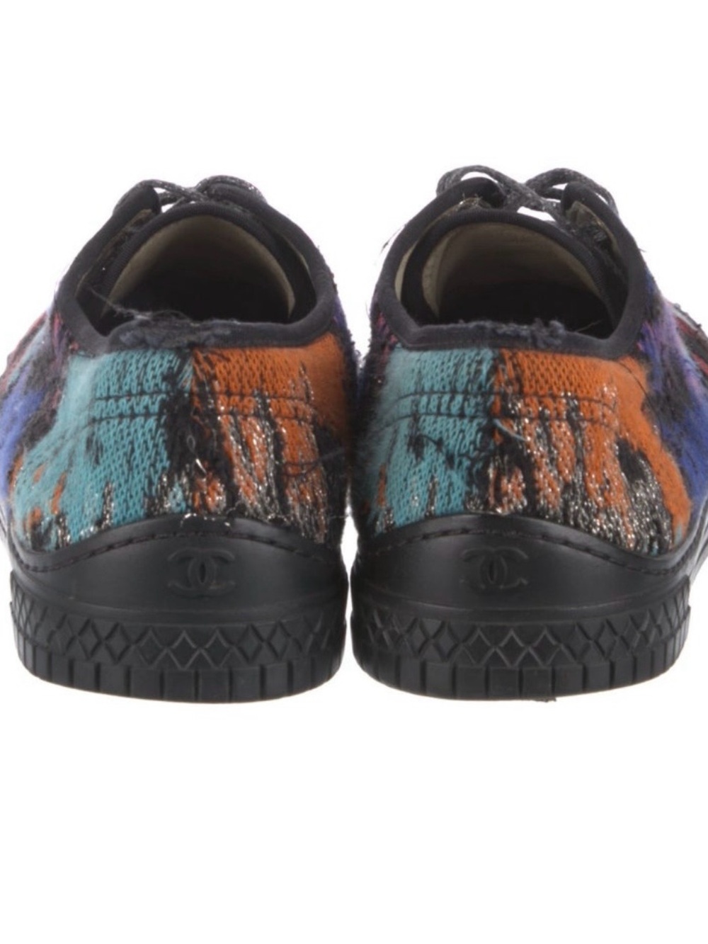 CHANEL Multi-Color Knit Low-Top Sneakers with Black Trim - Picture 3 of 4